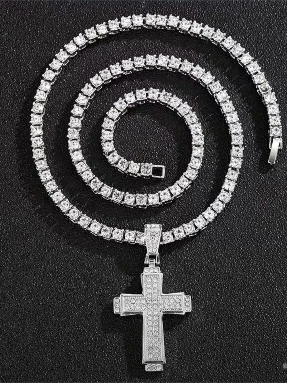 20 inch shining rhinestones Cross pendant with sparkling crystal chain for men
